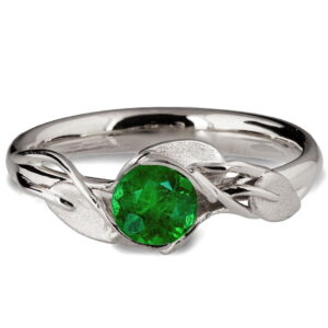 Leaves Engagement Ring #6 Platinum and Emerald
