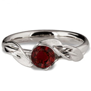 Leaves Engagement Ring #6 White Gold and Ruby