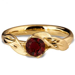 Leaves Engagement Ring #6 Yellow Gold and Ruby