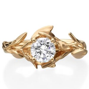 Rose Gold Leaves Engagement Ring