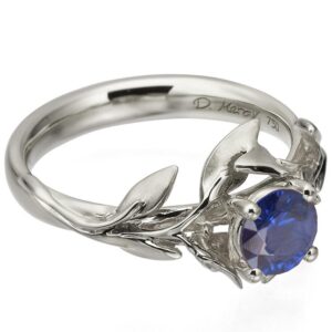 Leaves Engagement Ring #4 White Gold and Sapphire