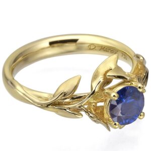 Leaves Engagement Ring #4 Yellow Gold and Sapphire