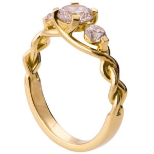 Braided Three Stone Engagement Ring Yellow Gold and Diamonds 7
