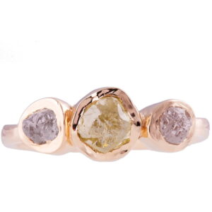 Raw Diamond Three Stone Engagement Ring Rose Gold Catalogue