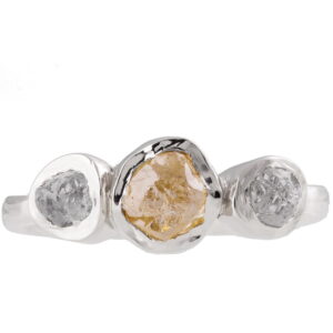 Raw Diamond Three Stone Engagement Ring Platinum Catalogue