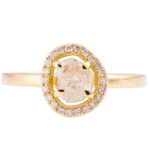 Raw Diamond Halo Engagement Ring Yellow Gold Catalogue