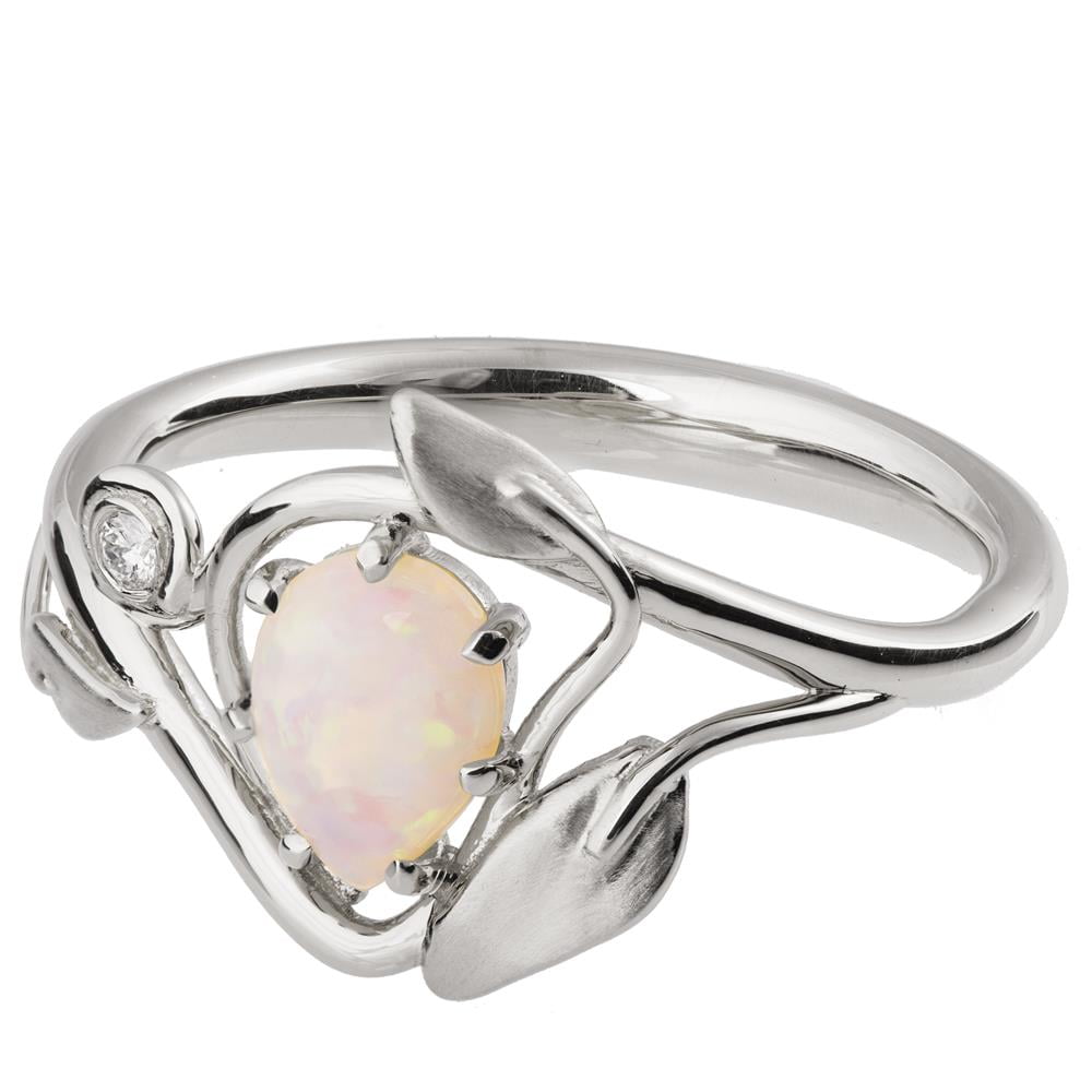 Leaves Opal Engagement Ring White Gold 3 - Doron Merav