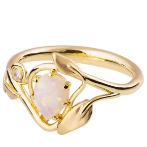 Leaves Opal Engagement Ring Yellow Gold