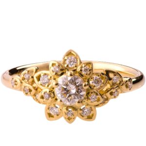 Flower Engagement Ring Yellow Gold and Diamonds 2B