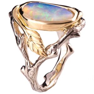 Twig and Leaf Opal Engagement Ring Yellow Gold 8 Catalogue