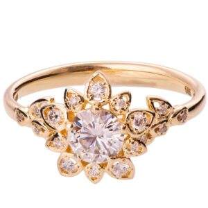 Flower Engagement Ring Rose Gold and Moissanite 2B