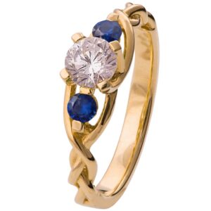 Braided Three Stone Engagement Ring Yellow Gold Diamond and Sapphires 7T