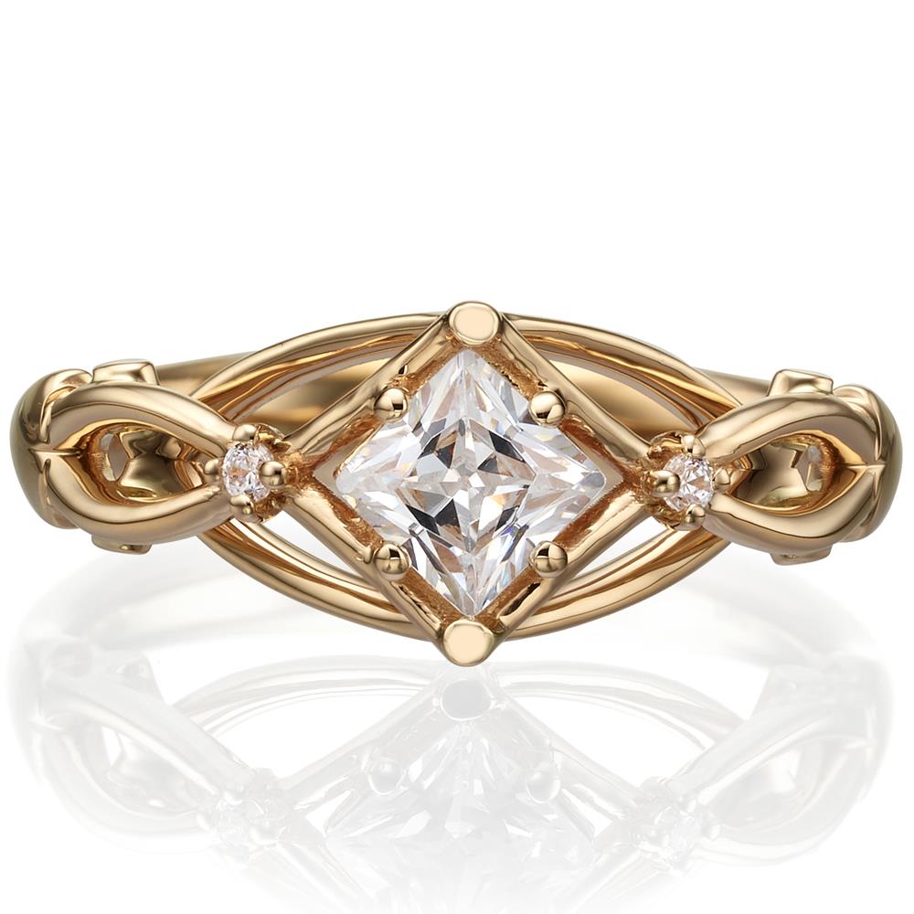 14K Rose Gold Princess Cut Lab Grown Diamond Engagement Ring Set -  LisaJewelryUS