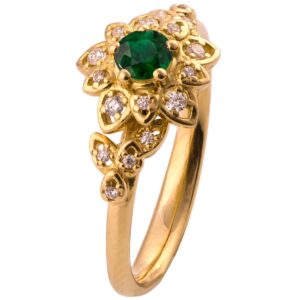 Flower Engagement Ring Yellow Gold and Emerald 2B