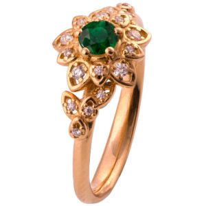 Flower Engagement Ring Rose Gold and Emerald 2B