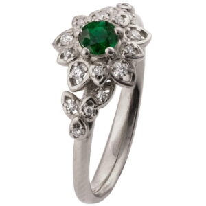 Flower Engagement Ring Platinum and Emerald 2B