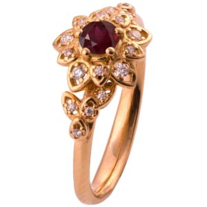 Flower Engagement Ring Rose Gold and Ruby 2B