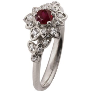 Flower Engagement Ring Platinum and Ruby 2B