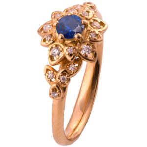 Flower Engagement Ring Rose Gold and Sapphire 2B