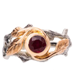 Twig and Leaf Engagement Ring Rose Gold and Ruby 8 Catalogue
