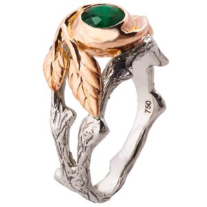 Twig and Leaf Engagement Ring Rose Gold and Emerald 8 Catalogue