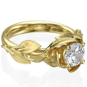 Leaves Engagement Ring #7 Yellow Gold and Diamond