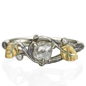 Raw Diamond Twig Engagement Ring Yellow Gold