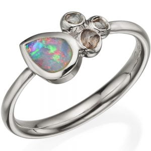 Opal and Raw Diamonds White Gold Ring 7 Catalogue