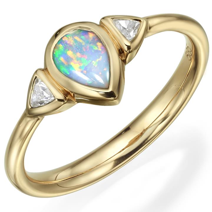 Natural Australian Blue-Green Opal & Diamond 14K Yellow Gold ring - Diamond  Guy Hawaii