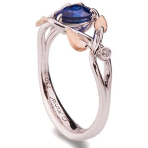 Leaves Engagement Ring Two Tone Rose Gold and Pear Cut Sapphire