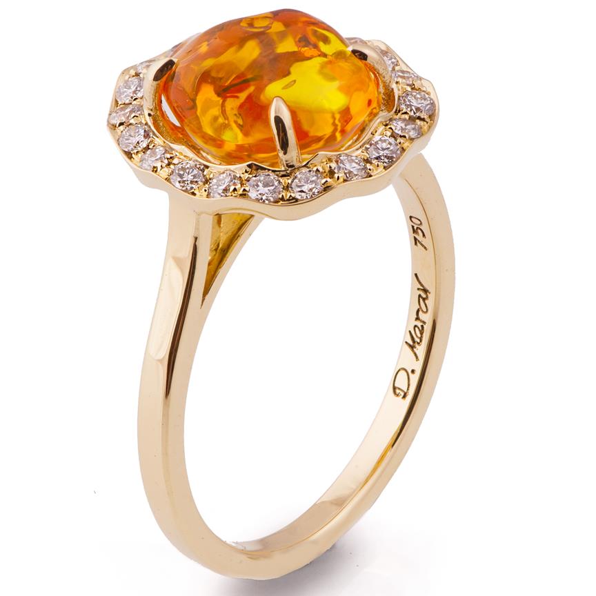Platinum Mexican Fire Opal & Diamond Ring -