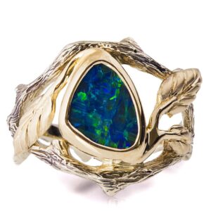 Twig and Leaf Black Opal Engagement Ring
