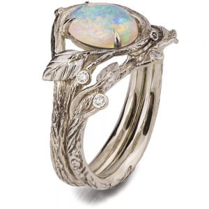 Twig and Leaves Oval Opal Bridal Set White Gold Catalogue
