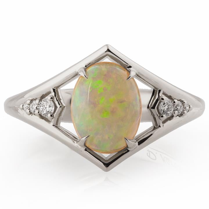 Champagne Skies Australian Opal Ring | Sapphire and Opal Ring | NIXIN
