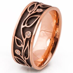 Rose Gold Leaves Black Wedding Band