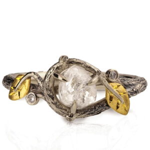 Raw Diamond Twig Engagement Ring Yellow Gold