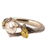 Raw Diamond Twig Engagement Ring Yellow Gold