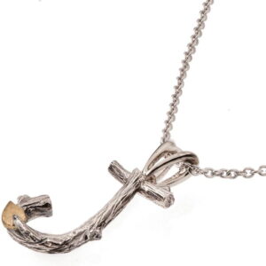 Letter J Gold Pendant, Twig and Leaves Initial Pendant