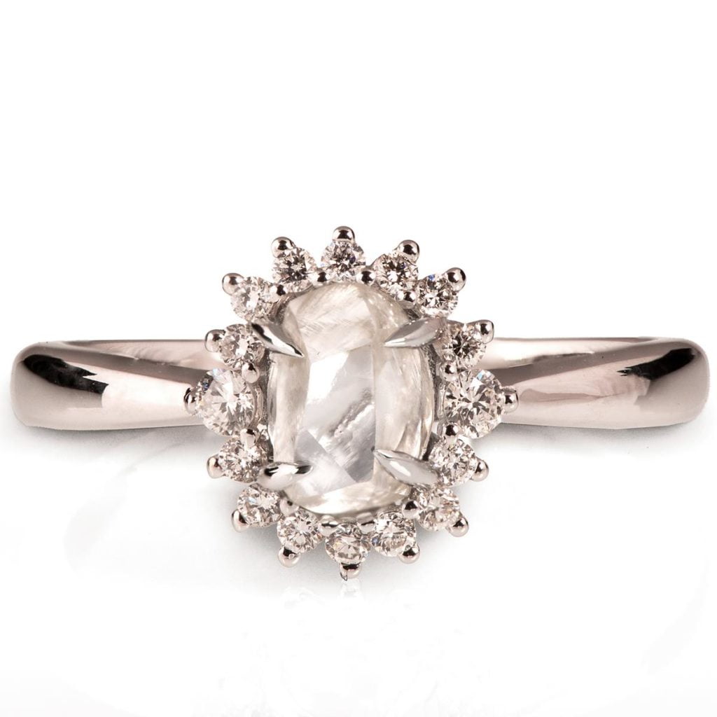 Raw Diamond Halo Engagement Ring Platinum