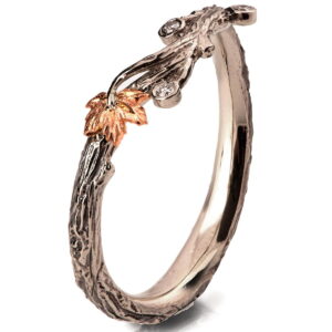 Twig and Maple Leaf Wedding Band Rose Gold