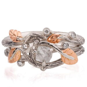 Nature Lover Raw Diamond Rose Gold and Platinum Bridal Set