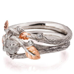 Twig Raw Diamond Bridal Set Platinum and Rose Gold