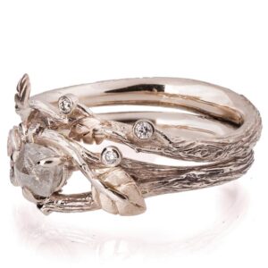 Twig Raw Diamond Bridal Set White Gold