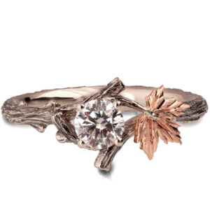 Rose Gold Maple Leaf Moissanite Engagement Ring