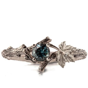 Twig and Maple Leaf Engagement Ring White Gold and Teal Sapphire Catalogue