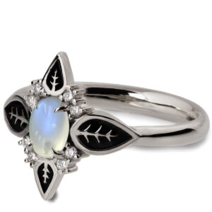 Black Leaves Moonstone White Gold Engagement Ring Catalogue