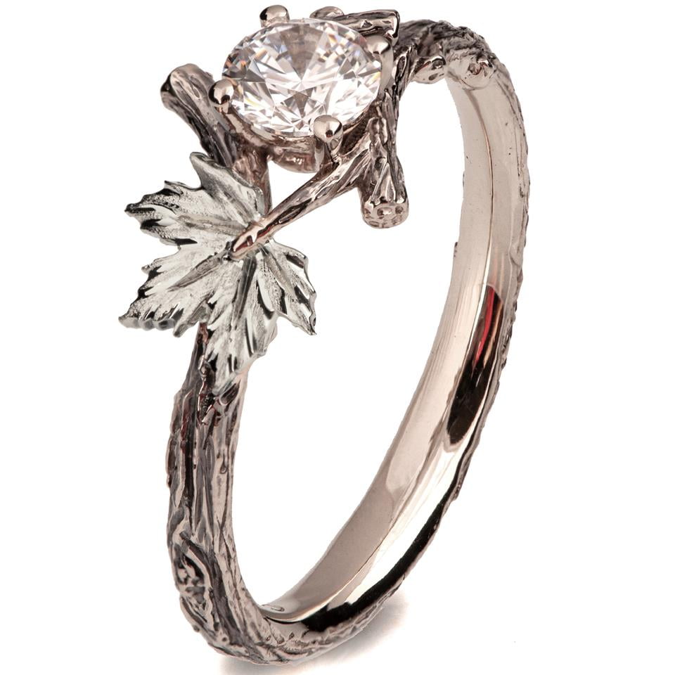 Maple Leaf Ring in Black White Diamonds – Savransky Private Jeweler