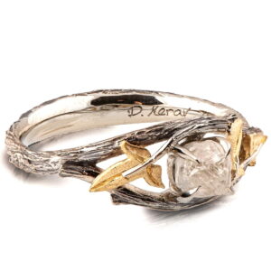 Raw Diamond Twig and Ivy Leaves Ring Yellow Gold Catalogue
