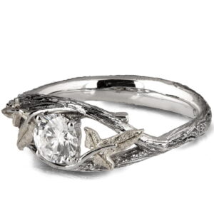 White Gold Ivy Leaf Moissanite Engagement Ring