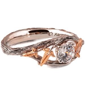 Nature inspired Ivy Leaf Engagement Diamond Ring Rose Gold